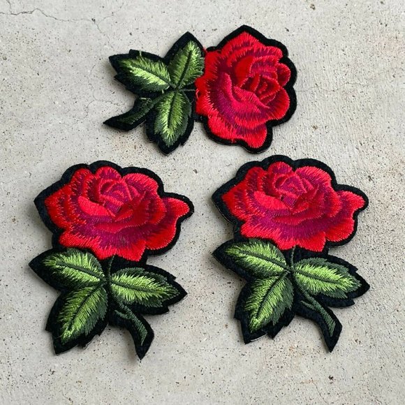 Red Roses Iron On Patches Embroidery for Craft Clothes Applique Lot of 3 Patches - Picture 2 of 8